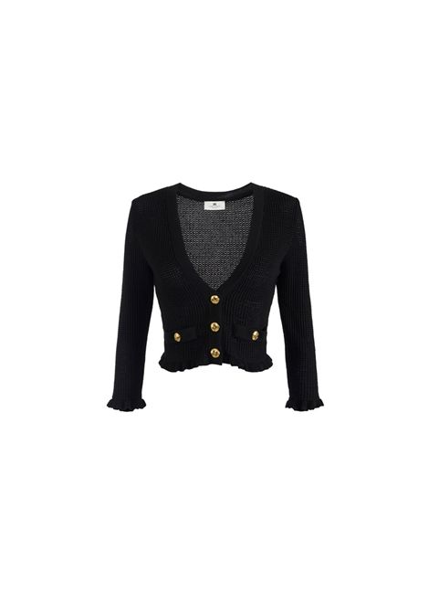 Maglia Elisabetta Franchi donna MK79Q52E2 110 nera cardigan con bottoni oro ELISABETTA FRANCHI | Maglie | MK79Q52E2110